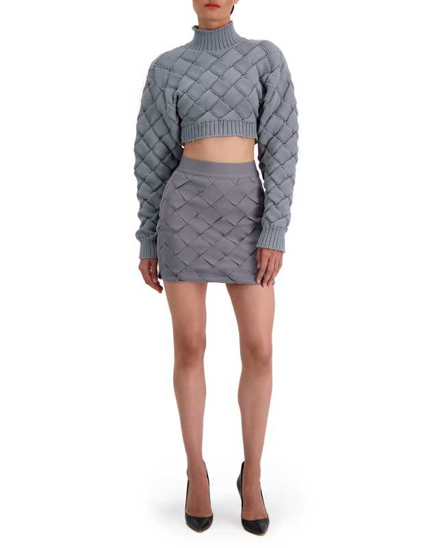 Woven Long-Sleeve Crop Top